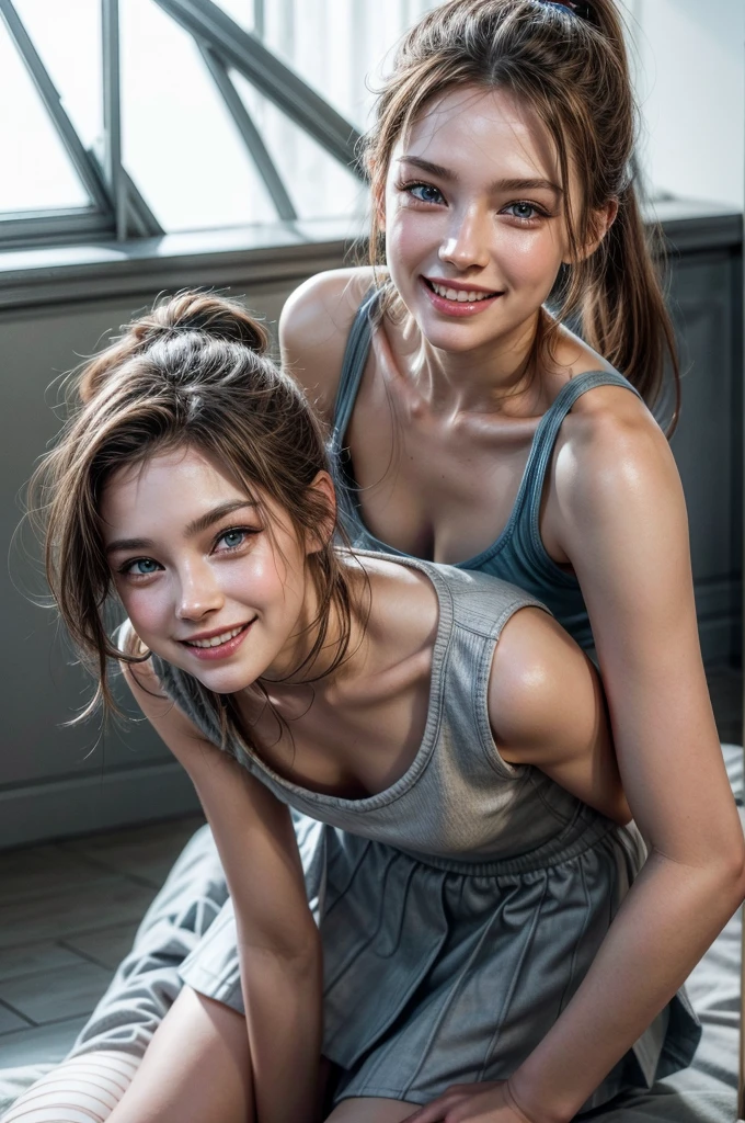 (8k), (Best quality), (Masterpiece: 1.3), (Realistic), (photorealistic: 1.34), Ultra detailed, [beautiful detailed eyes], (smile), beautiful girl with Korean and Latin features, white skin , has a sports outfit, a gym background and exercise tools, has tight exercise clothes, a sports outfit with fashionable details, (dark black hair), (delicate features), (delicate face), (pronounced jaw), (soft cheekbones defined that highlight the facial structure), (light blue eyes), (she has defined black eyebrows that frame her gaze), (almond-shaped eyes), (her nose is small and defined) (Below and above the lips are full and pink and very attractive), ((full lips like those of the Bratz)), ((very white skin)), (the skin looks soft and radiant), (white skin), (cheeks), (medium breasts), ( small waist), ((big, round and beautiful breasts)), ((full body)), ((sweaty body)), ((feminine face, green eyes, perfect eyebrows, small nose, oval face, beautiful eyes and detailed, beautiful and detailed lips, long eyelashes, porcelain skin, soft and smooth complexion, natural makeup that highlights the eyes and lips, small and elegant)), (large and round breasts), (beautiful body with curves), body complete, sporty fashion outfit, the girl is exercising in the gym, lifestyle. hyperrealism, 8k UHD, realistic and imperfect skin texture, taken with canon eos 5d Mark IV, highly detailed, masterpiece, lora: good: goodhands- beet2: 0.8 >