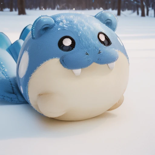 ((( long body)))、Snowfield、(((close up))) 、animal、Cute and fat、 futon、(((   chibi))),spheal_pk、Round Head、A slippery body、Short Hand、Round ears、 round eyes、Smiling face、 illustration , no nose