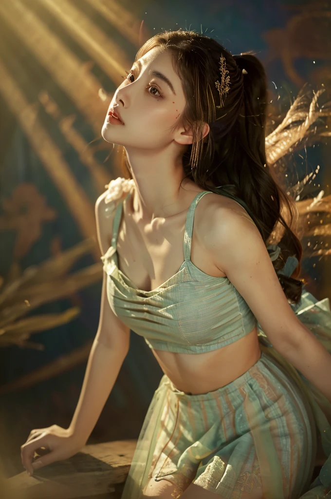 hot alien woman with beautiful hot wett body and pale skin, long shot upper body portrait, wearing ethereal dress, blazing fog, dark sparks, cyber laboratory, very intricate digital illustration, unreal engine 5, 8k, bright cinematic lighting, bright vibrant colors, Luis Royo
