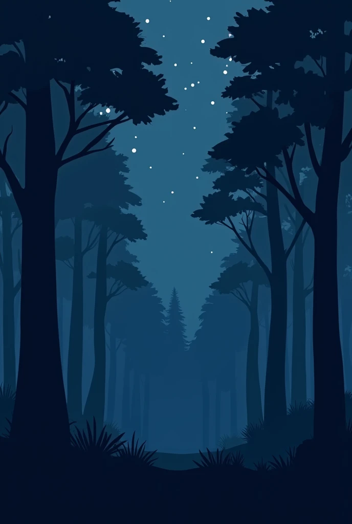 Night Forest,There is a flat , two-dimensional illustration style