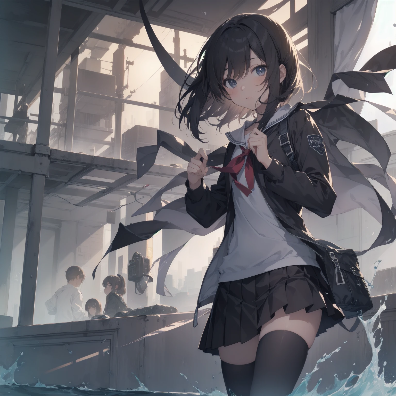 ultra-absurdres-Top quality by artist God, ultra-detailed, high resolution, anime moe artstyle, best anime 8k konachan wallpaper, pixiv contest winner, pool:2810, perfect anatomy,break, 1girl, (Please draw a girl walking sleepily to school alone. )break,(Solo,little female, 13-year-old:1.3),Full limbs, complete fingers,a junior high school student, (very short hair), short cut, flat chest, , small butt, small black eyes, beautiful detailed eyes, well-proportioned iris and pupils, expressive eyes, highres detailed hair, soft expression, salor school_uniform, sailor collar, serahuku, bow, pleated skirt,(Detailed Lighting), (Detailed background), in the School commute route. break,super detailed skin, Best cinematic lighting powered by famous artist, 8k,beauty illustration,photoshop_(medium),very aesthetic,break,((artist:takafumi )), artist:clamp ,artist:carnelian ,artist:kantoku ,