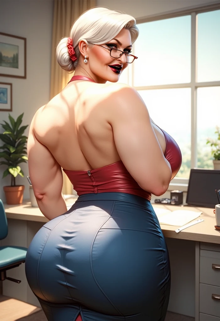 ultra detalhada, realisitic, 3d, 8k, sombra e luz realisitic, (mature woman, old woman, anatomically large, huge boobies, huge breasts big to the body, huge ass, Round ass, thicc thighs grossas, thicc thighs, HUGE NADEGAS, old face, expression of anger, olhos realisitics com brilho, 8k detailed big eyes, red hair short curly hair, big red lips, sexly, milf. well made face, realisitic, use your eyes) (black glasses with large lenses,) sitting on a PENIS, naked, pussy, anus, porn pubic hair