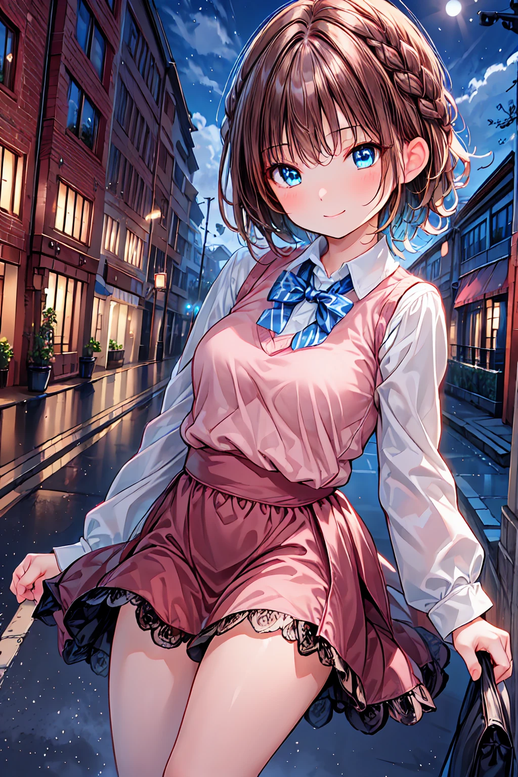    brown hair，   shortcuts，   messy hair   ，   Short Braided Hair   ，Neat，   slender beauty，Dignified posture，   small breasts，     Beautiful Legs with Tails    ，  her   charming gray-blue eyes shine like stars   ，   vibrant colors,      beautiful eyes   ,繊細なsmile,textured skin,   best quality ,      a parody of a gentle and beautiful woman     , Anime Style､Irohaisshiki,   Isshiki Iroha ,    long hair,    Short Braided Hair   ,    hair bleeding from the vagina   ,   brown hair, (   Brown Eyes   :1.5), smile,   muffler   ,   Long Coat   ,   sweater,   long black skirt   ,   black tights,   Short Boots   ,morning日,morning,Campus Life,On the way to school in winter,Cold Sky,that&#39;that&#39;thatは雪が降っています ,
 Going outdoors    , Around town, Destroy a city of buildings ,   viewers ,   charming gray-blue eyes shine like stars   {x}
 will break  (    Masterpiece  :1.2),    best quality,   high definition   ,    Unity 8K Wallpaper , (shape:0.8), (美しくて      beautiful eyes   :1.6),       has a very detailed face    ,    perfect lighting,    Highly Detailed CG, (      perfect hand,       perfect anatomy     ),