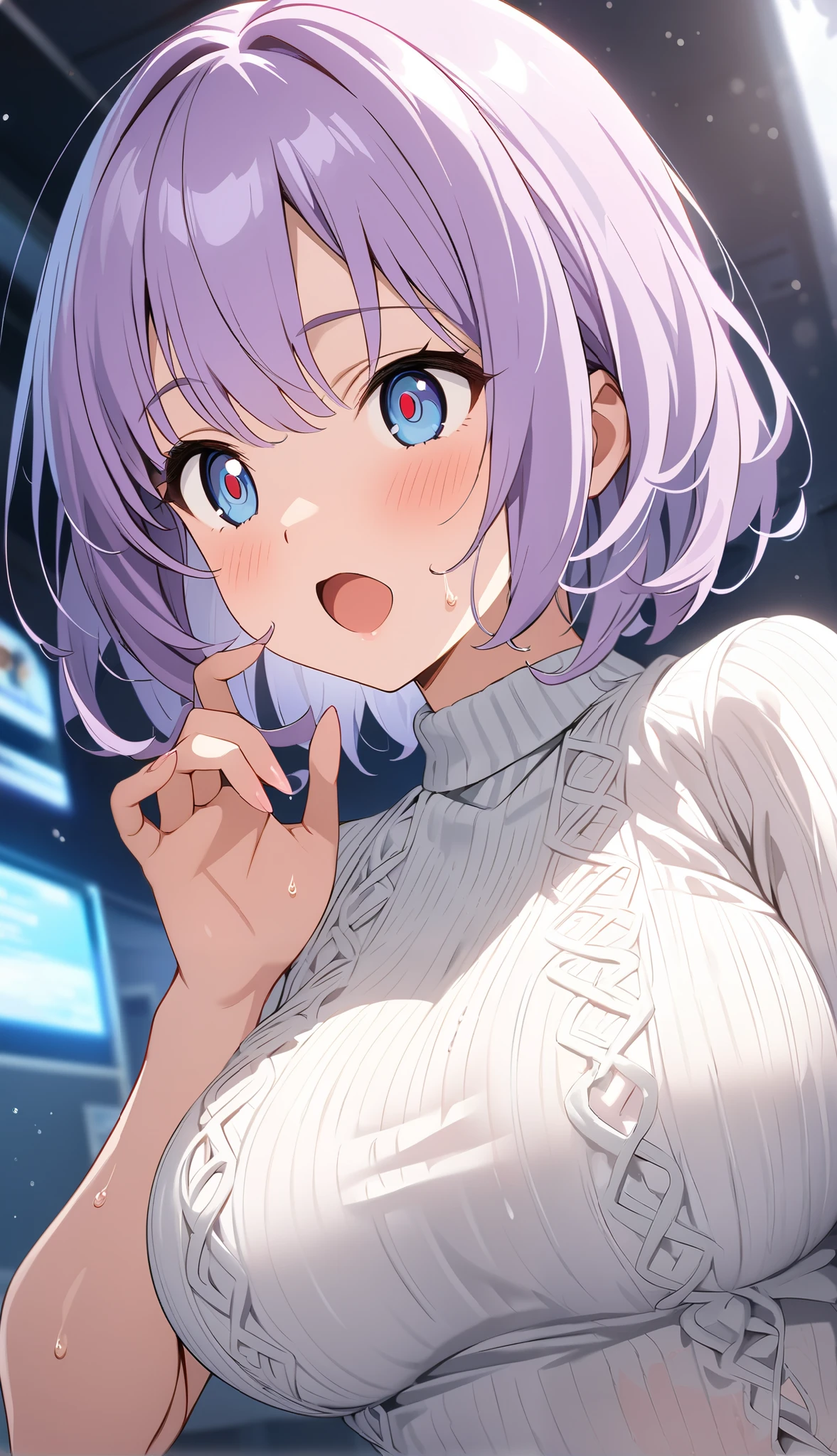 (masterpiece:1.5), (ultra-detailed:1.5), (best quality:1.5), (highres:1.5), (pretty cute face:1.3), (detailed eyes:1.3), (short light purple hair:1.3), (purple eyes:1.2), (:1.0), (solo:1.0), (embarrassed:1.2), (smile:1.2), (upper body:1.2), (nude1.2), (naked1.2), (completely nude:1.5), (flat chest:1.2), (nipples:1.2), (against glass:1.5),