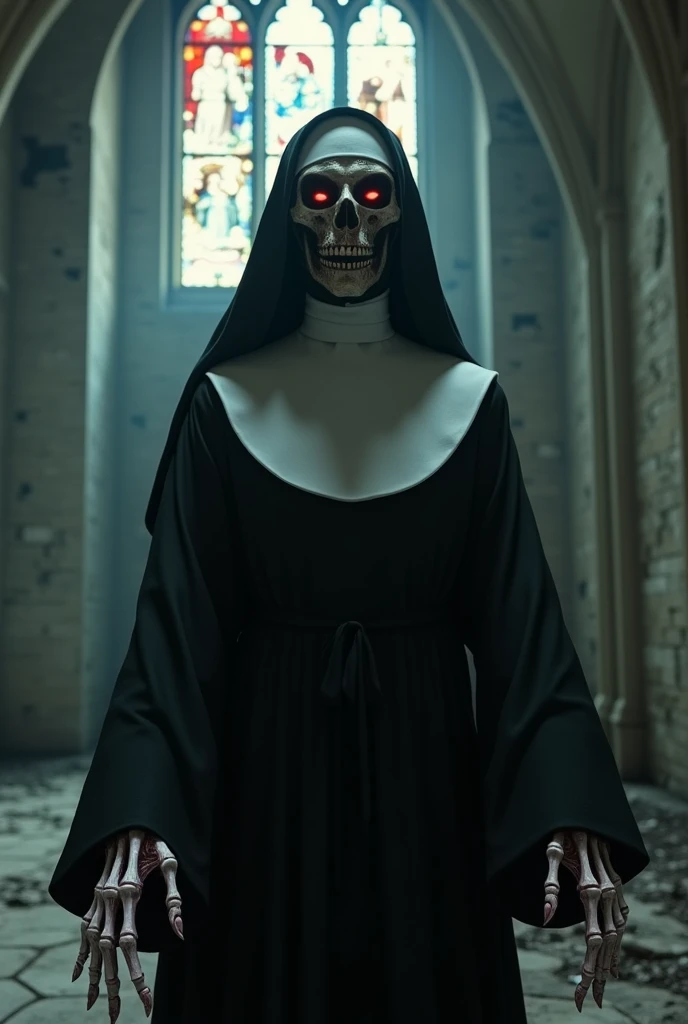 A horror nun eating flesh horror