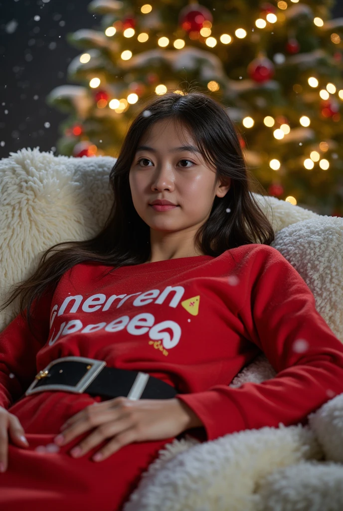 ((1 Cute medium haired girl full body w-sitting merry xmas:1.5)),((chrismas tree decoration)),santa,w-sitting,(wide shot:1.3),field of view,18yo, shiny skin, Perfect body, Correct body, ((Correct anatomy:1.37)) ,wearing ((lightgreen shirt:1.1)),short sleeves, shirt hem,(shiny darkblue_long track pant:1.1) , ((graffiti xmas theme Background:1.39)) , (bestquality,highres,masterpiece:1.2),ultra-detail,(photo-realistic:1.37),dynamic angle,face focus,cinematic light,8k resolution, RAW photo
