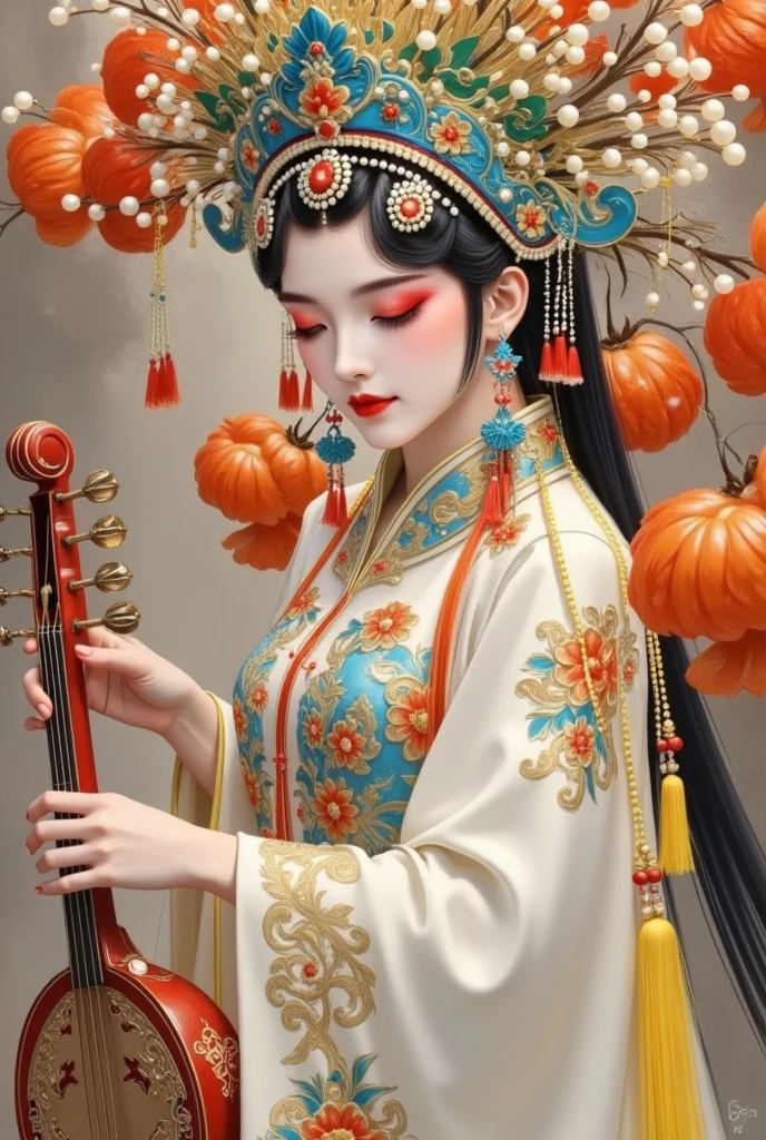 chinese woman wearing ancient chinese costume, playing guzeng, radiant skin, dynamic pose, intricate composition with chinese dragon ornament, fantasy art style, masterpiece