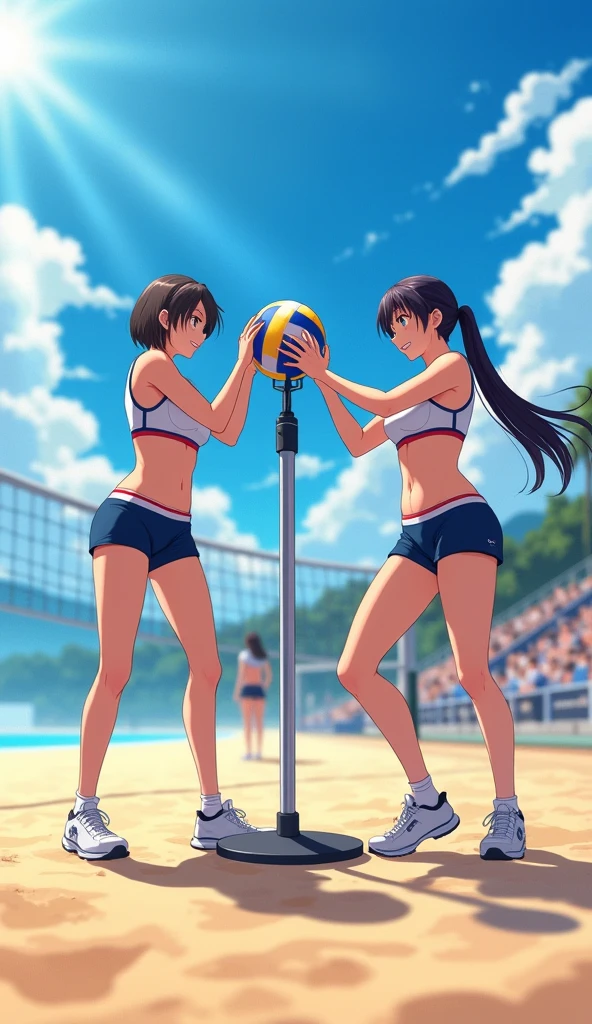 Hot Anime Girl at beach playing volleyball with friends