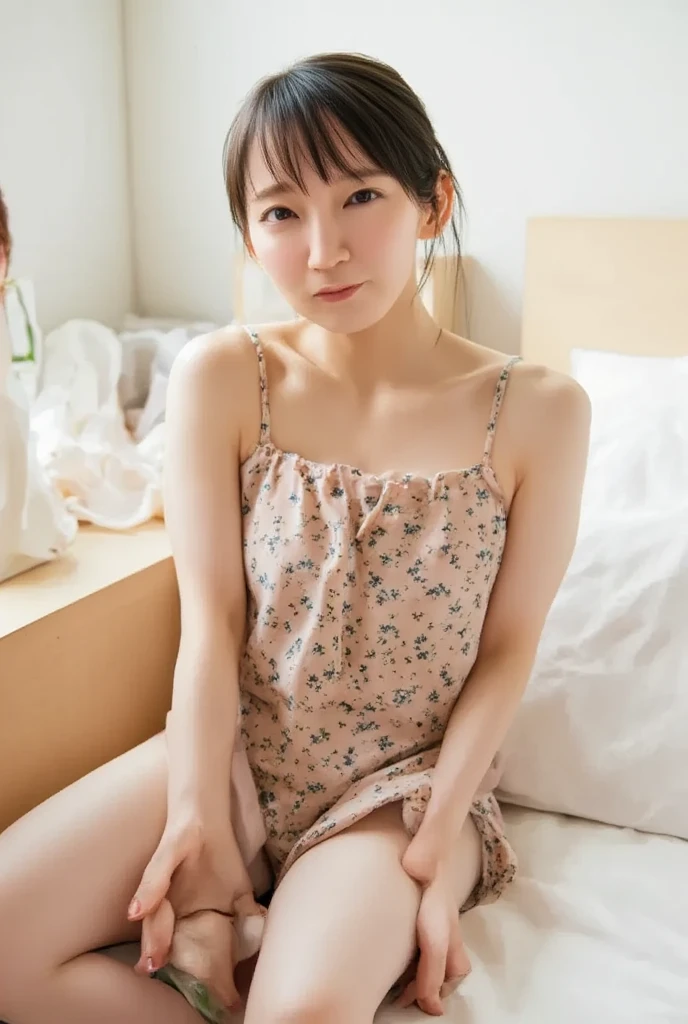 ( best quality, 8k, 32K,   Masterpiece ),(Realistic: 1.5),RIHO YOSHIOKA:2.5,eroticism:2.3,Electric nipples:2.9,Real nipples:3.0,spread pussy:5.2,Blushed Cheeks, medium chest ,  pussy juice:2.3, long straight hair, Stand upright:5.0,pubic hair:5.1,Big Laugh,( SEXY LINGERIE:3.2),( small size lingerie:3.2),30 years old show your lower body 