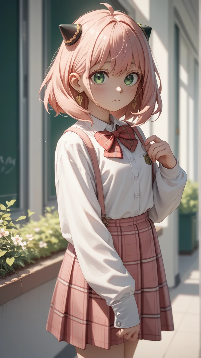 Himiko Toga was wearing her traditional Japanese , with the stunning plaid skirt. For an edgier touch, the skirt was a little shorter than usual, allowing a glimpse of her delicate panties. The fabric was soft and decorated with pink bows, complementing Himiko's adorably disturbing personality. She walked down the school hallway, showing off her sensuality while her underwear was subtly revealed, sparking the imagination of those watching her. 😏💕 💕