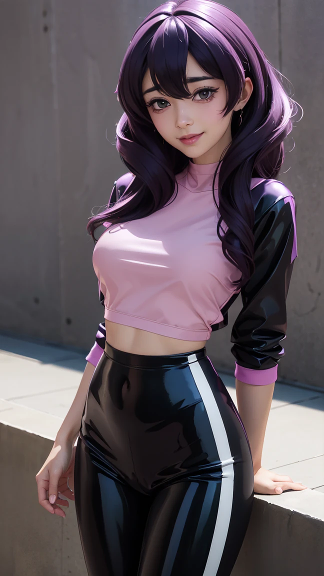 utena hiiragi, magia baiser, underboob shirt, latex leggings, perfect ass, perfect breast, perfect body, slim, sexy, beautiful, cute, smiling, 8k, ultra-detailed, realistic, photorealistic, photo-realistic:1.37, best quality, 4k, highres, masterpiece:1.2