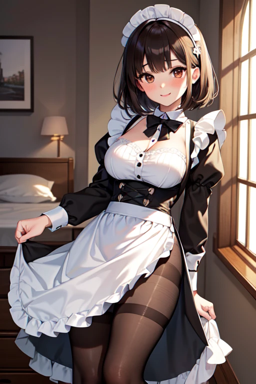 (masterpiece、Highest quality、High resolution、Realistic photo、Real looking skin:1.1)、 
(Women lift their skirts and take off their panties々I am showing it to:1.8)、 
(standing:1.5)、 
(Provocative, grinning expression:1.5)、 
(Wearing maid uniform:1.8)、
(I&#39;m wearing black knee-high socks:1.8)、 
(The panties are white and simple cotton.:1.5)、 
(Brown hair with high twin tails:1.5)、 
(She is 18 years old:1.5)、
(Has a young face:1.5)
(Breasts are D-cups:1.5)、 
(Location: Living room of an apartment:1.5)、 
1 Japanese Girl、solo、Full Body Esbian、Beautiful Eyes、Shining Eyes、Shining thighs、NSFW