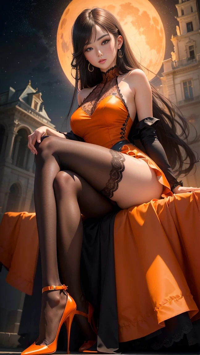 best quality}, {{masterpiece}}, {highres}, Perfect waist cut, Large breasts, Warrior girl with a small short sword on hand, Skimpy organza transparent clothes, organza elements on clothes, net clothes, leather glossy elements on clothes, dark blue hair with red highlights, (perfect nose), Seductive gaze, dark blue knee high boots on high heels with red highlights, (Best Illustration), 8k Resolution, Intricate Details, Best Quality, Realistic, Ultra Detailed, Best Lighting, Best Shadows, Ultra HD, A Necromancer style, Night, Magic, Dark Style, Vampire, (shining red eyes:1.6), masterpiece, high_res, Beautiful face, tyndall effect, photo realistic, (high detailed skin:1.2), 8k uhd, dslr, high quality, Photograph, high resolution, 4k, 8k, Bokeh, absurdres, ponytail contorted, best ratio four finger and one thumb, front view, dark blue hair gorgeous, perfect proportional skinny fitness body, full body view, wet skin, wet clothes, dark cathedral baground scenery, huge bobs, belly muscle, long fit perfect legs, fishnet dark red Stockings, realistic reflection in the water
