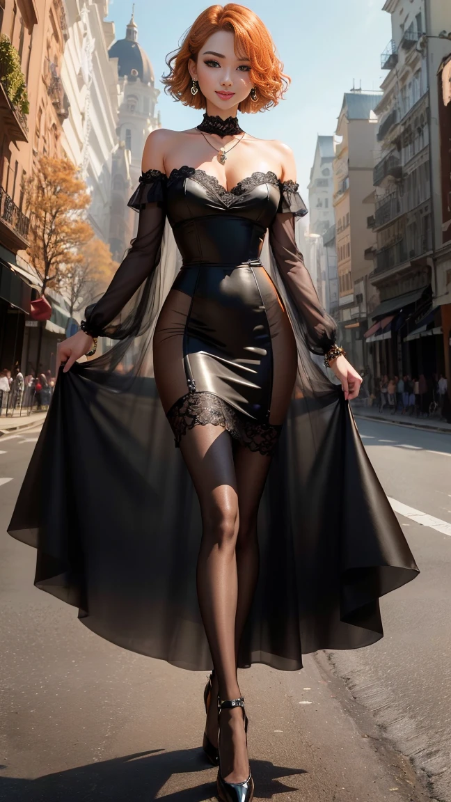 Yennefer, full body, long_hair, amazing hair, gorgeous, cleavage, short dress, yellow neon dress, hot girl, santorini, makeup, (masterpiece), best quality, high resolution, extremely detailed, blurred background, depth of field, cinematic lighting.
