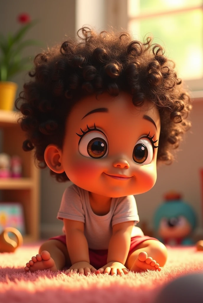 Creates image of 4 year old child with curly hair at home