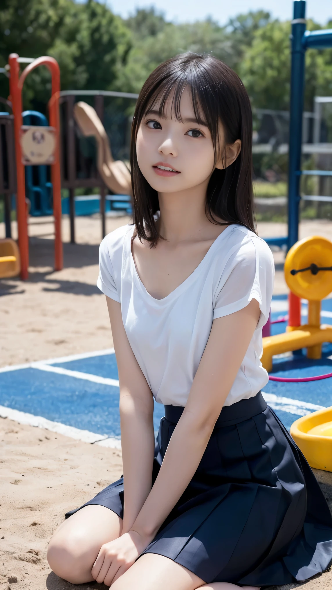 ((masterpiece)), ((Highest quality)), (Very detailedな), ((Very detailed)), 4K, (8k), Highest quality, (beautiful)3, Genuineistic, Genuine, Whole body concentration, School, pretty girl, heavy rain, Getting wet in the rain, Uniform becomes transparent in the rain, Getting wet in the rain髪, Rain-soaked skin, (Sailor suit), ((beautiful eyes)), White shirt, Navy Blue Skirt, Flat Chest, Small breasts, Wear pants, slim, thin, Embarrassing, (Browsing Caution), ((Navy Blue Skirtをめくり上げて白いパンティーを露出)), (((両手でWhite shirtをたくし上げて乳首が見える))), (Roll up your skirt)