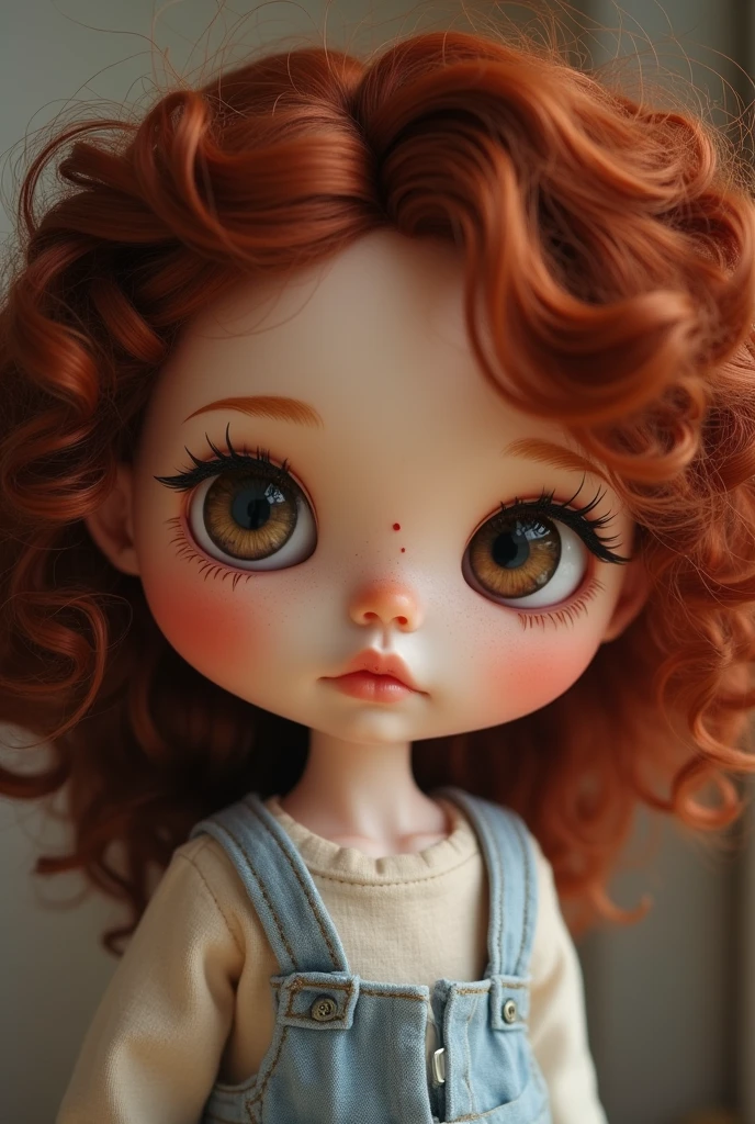A 4'11 feet girl, ginger with curly hair,freckles on the face septum and eyebrow piercing, wearing a pink dress 