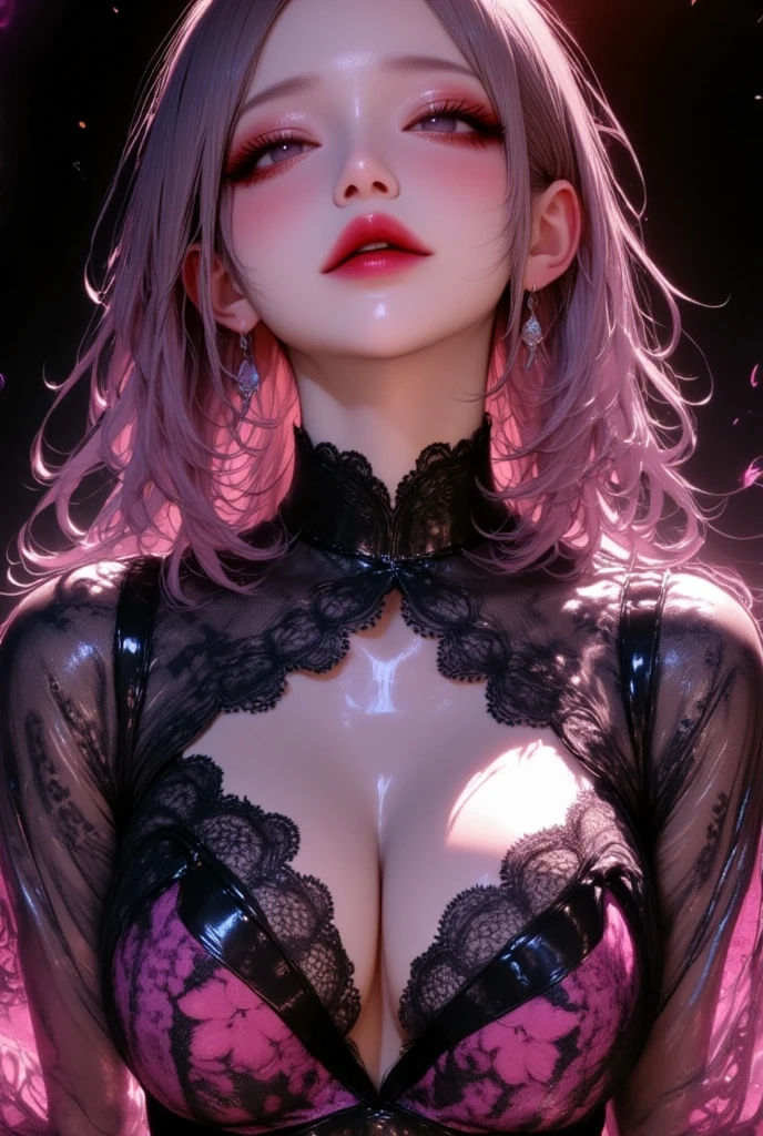 { 1girl, (POV position sex:1.3), (ot of cum on body:0)aise a leg, ((grab a breast)), (((seenbelow, low angle, focus on vagina))) }, { (masterp.4), (absurd resolution:1.6), (best quality:1.7), (photo realistic:1.9), (Luminous lighting:0), (Chiaroscuro:0) }, { ((young, cute, 20 years old)), (blushed:1.4),(open mouth:1.3),(weeping:1.3),(eyes rolled up:1.3),(smiling:1.1),(look up:1.3), wet,((((oily shiny skin)))), ((slender body)),beautiful perfect breasts (pointy upwards),perkes,((beautiful pelvis:0)), ( pastel pink hair)), ((very long flowing hair)) with front bang, (windy), ((tight abs, tight breasts)) }, { (((see-through))) (black dregolden lace)), off-shoulder, long sleeve, (under boob:0), ((detailed blushed vagina, detailed blushlossy penis bulge)) }