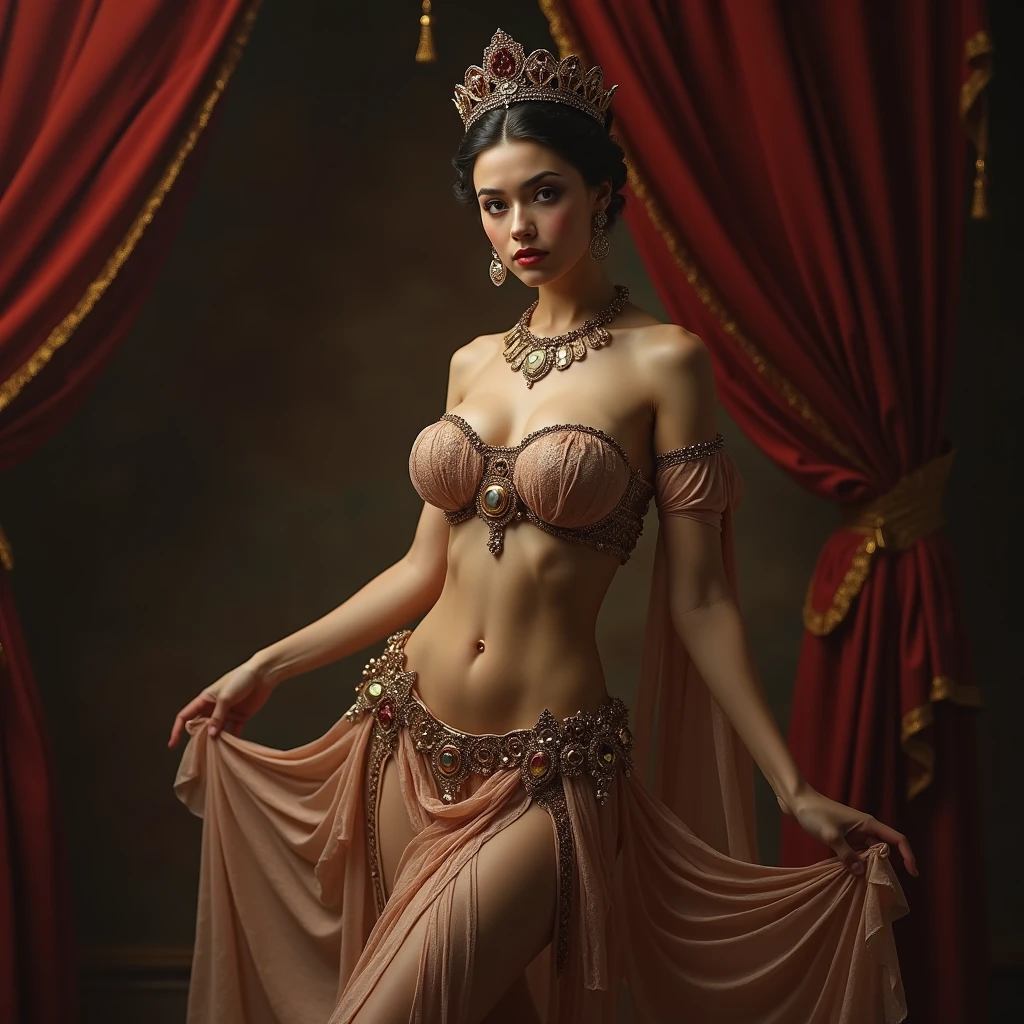 A very beautiful and young Queen Victoria, British Empire, nude, crown, Sitting on the throne