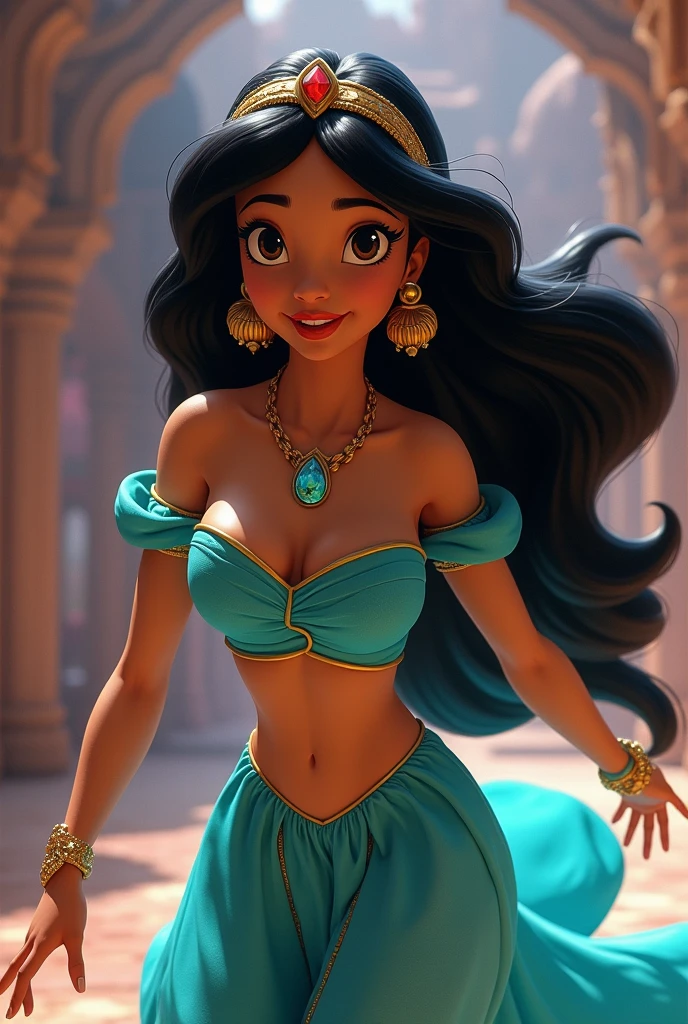 Stunning Princess Jasmine, photo in 8k, in action, cinematic.