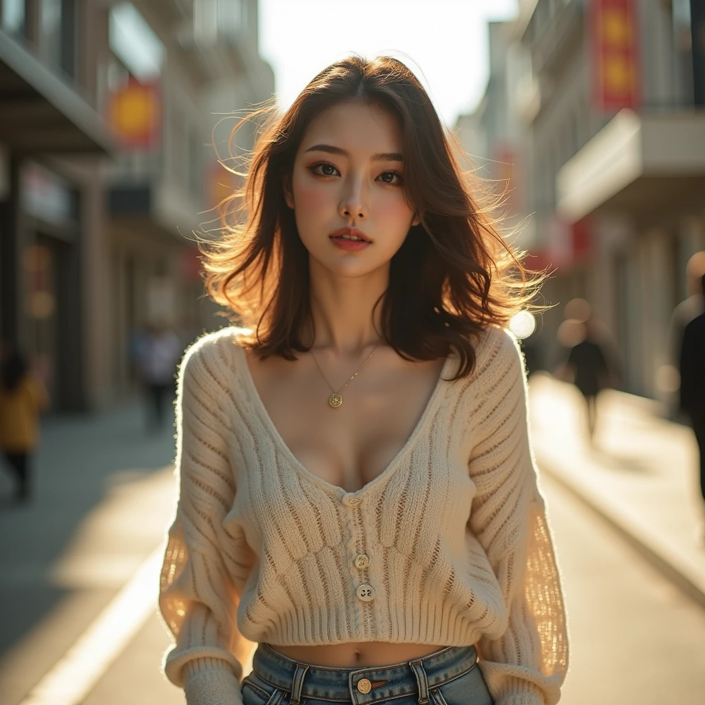 asian woman, semi-long hair, skirt, sur un balcon à Paris la nuit