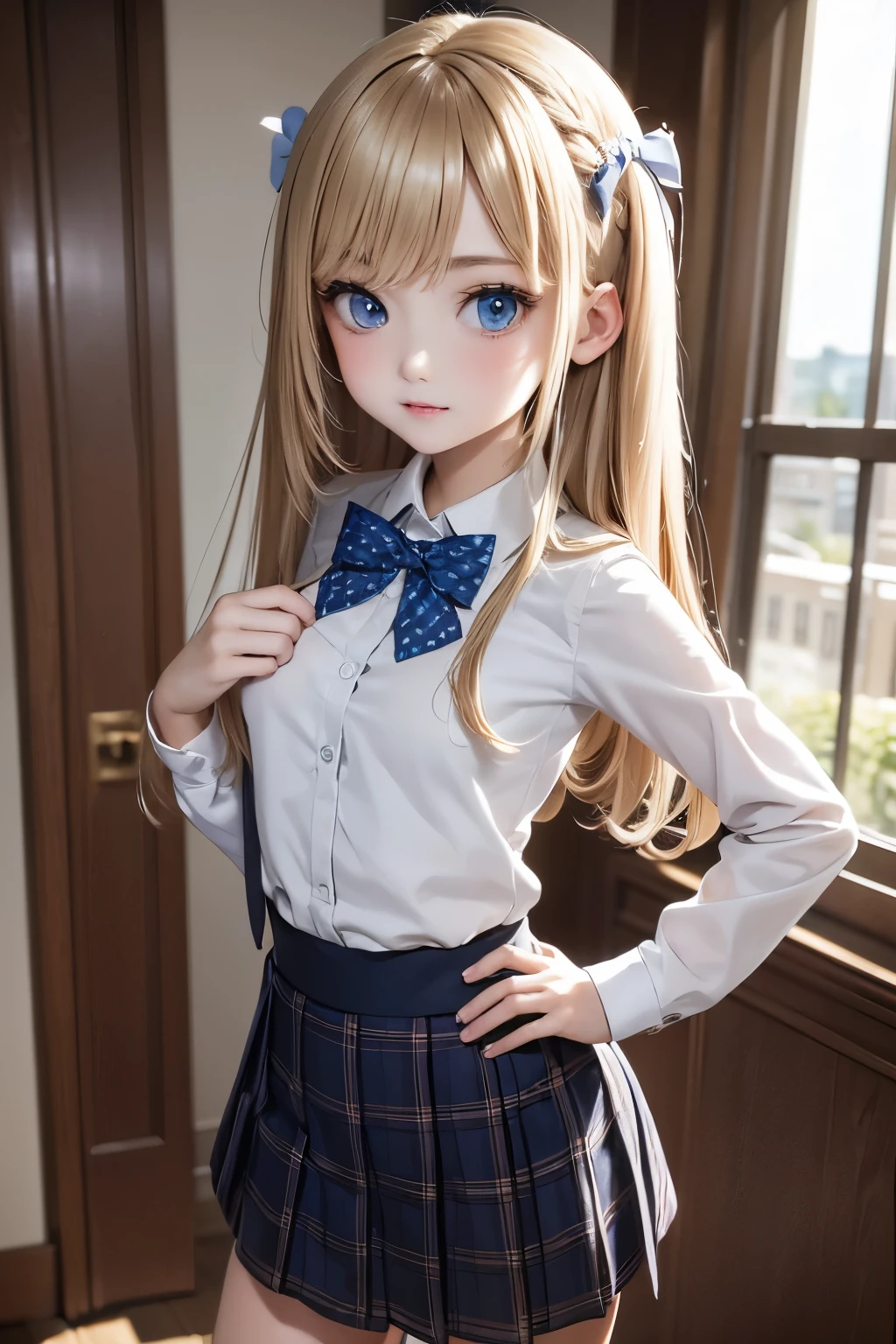 masterpiece, best quality, highres, 1girl, kei karuizawa, blue shirt, white skirt <lora:kei_karuizawa_final:1> realistic
