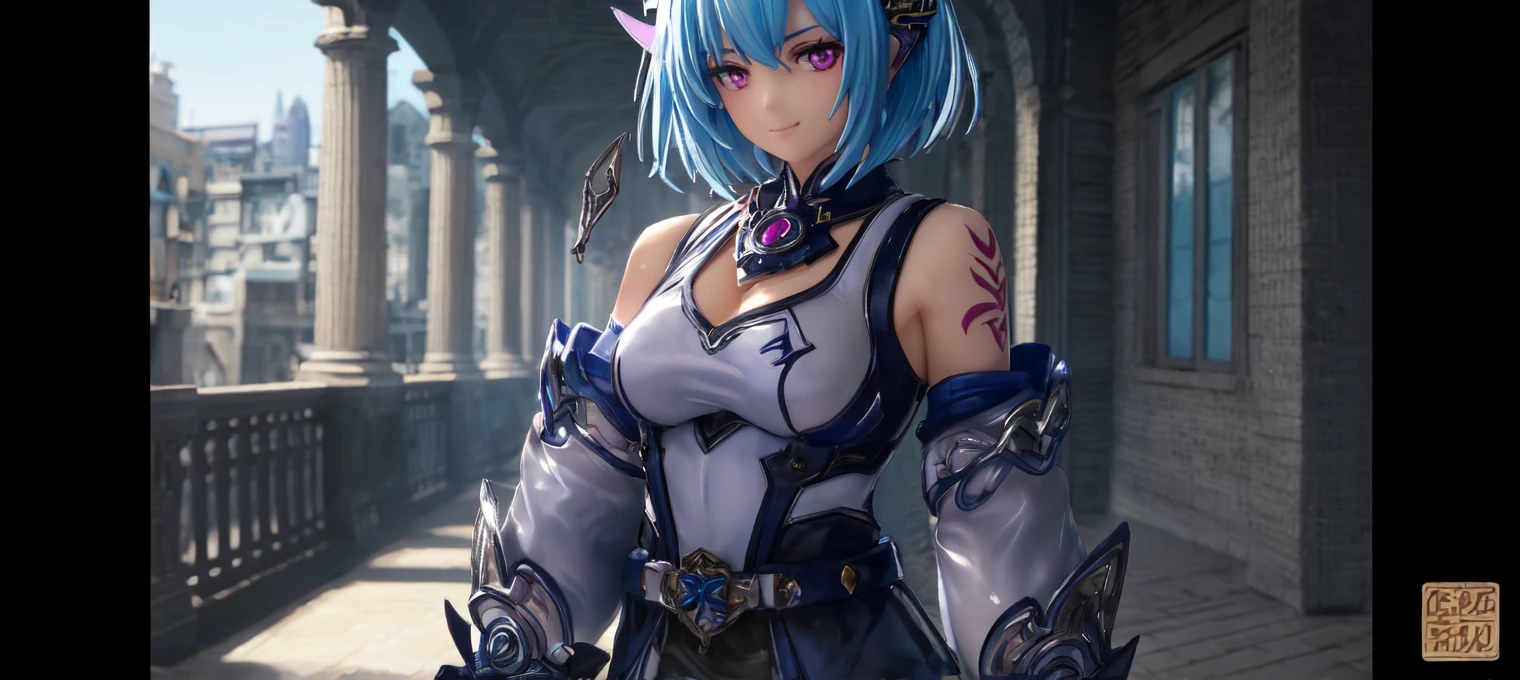 Recreate the character "Lumine" from the game "Genshin Impact" in a completely realistic way, using the same styles of clothing, hair, eyes, sword, waist, bust, eyes, shoulders, hands, legs, boots, shoes that she already has in game