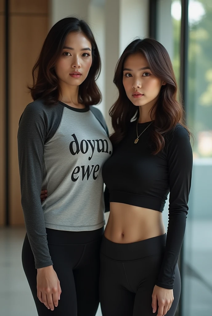 2heads, Extra arms, a woman posing for a picture, blue tank top, grey leggings, curvy arms, incredibly beautiful, strong pose, very beautiful, arms to the side, 4 arms and 2 legs!, curvy arms, multiple arms, armpits fused to shoulders, normal hands, slender body, vietnamese