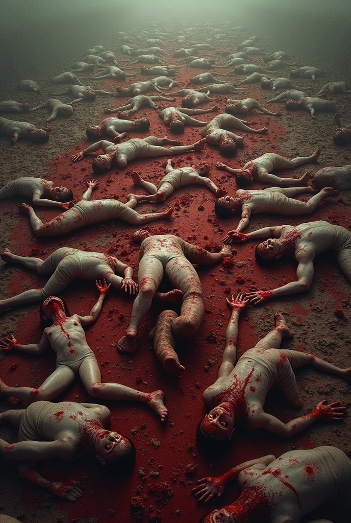 A decapitated girl, with the guts out, and shit around him