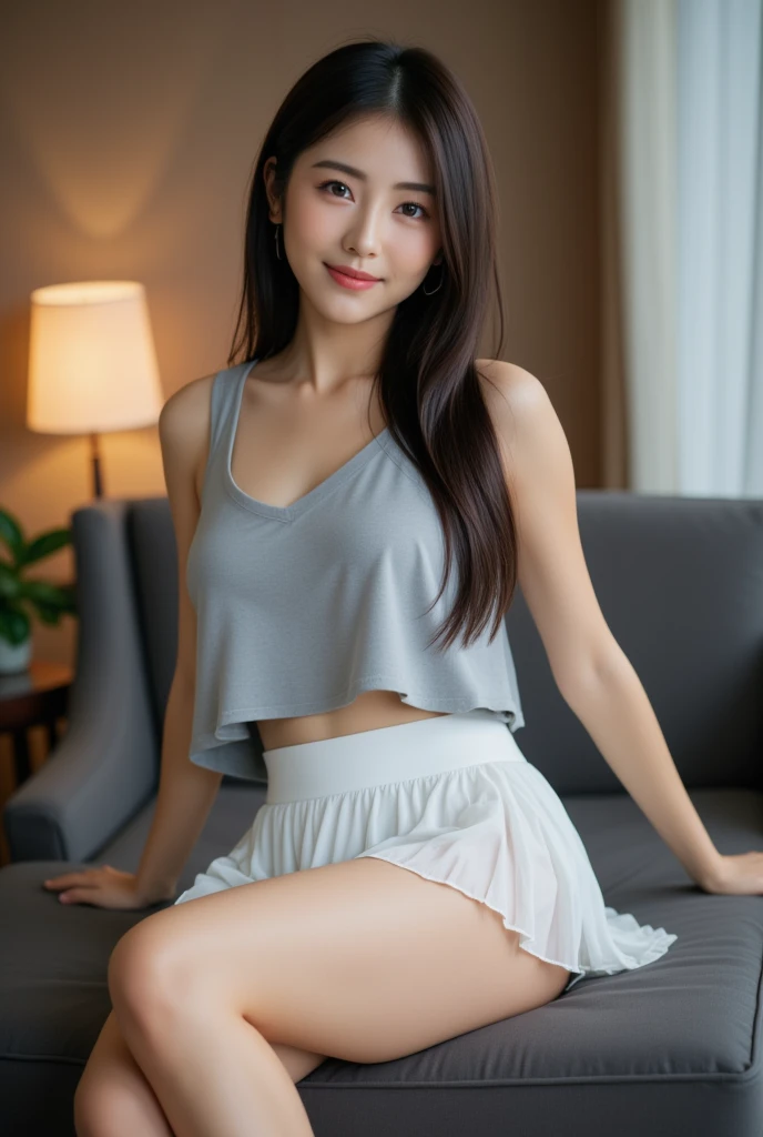 非常にdetailed, thorough solution, (Realistic, Realistic photo: 1.37), Portraiture, High resolution RAW color photograph, arrested in the line of duty, High resolution and beautiful, High resolution, 8ก Image Wallpaper, 驚くべきdetailed, Large file size, 非常にdetailedbeautiful女の子, 非常にdetailed face, (きめ細かく超beautiful瞳:1.8), the nose has the correct shape., expressive lips,one story, pretty girl, Realistic、 (Movie Scenes,Fantasy art,最high quality,high quality,High resolution,high qualityな質感,Attention to detail,beautiful,detailed,非常にdetailedCG,detailedテクスチャー,Realistic representation of face,Tabletop,in front,dynamic,bold),1 girl,非常にdetailed肌,curve,(Covered nipples:0.8),beautiful胸,Small breasts,Pale skin,Pointed Chest,Erect nipples,(超thin髪),(Very soft hair),short hair),,Very light coppery amber hair,hair above one eye,非常にthin体,Smart abs,(Lace camisole:1.5. gray long skirt:1.5),full body Portraiture, full body shot, Dress Lift:1.6), (detailedなbeautifulマンコが露出, :1.4), full body shot, (thin), (Please put your feet up:1.2, Sitting,彼女はin front進む:1.3、Spread your legs, Camel Toe), (Front view),