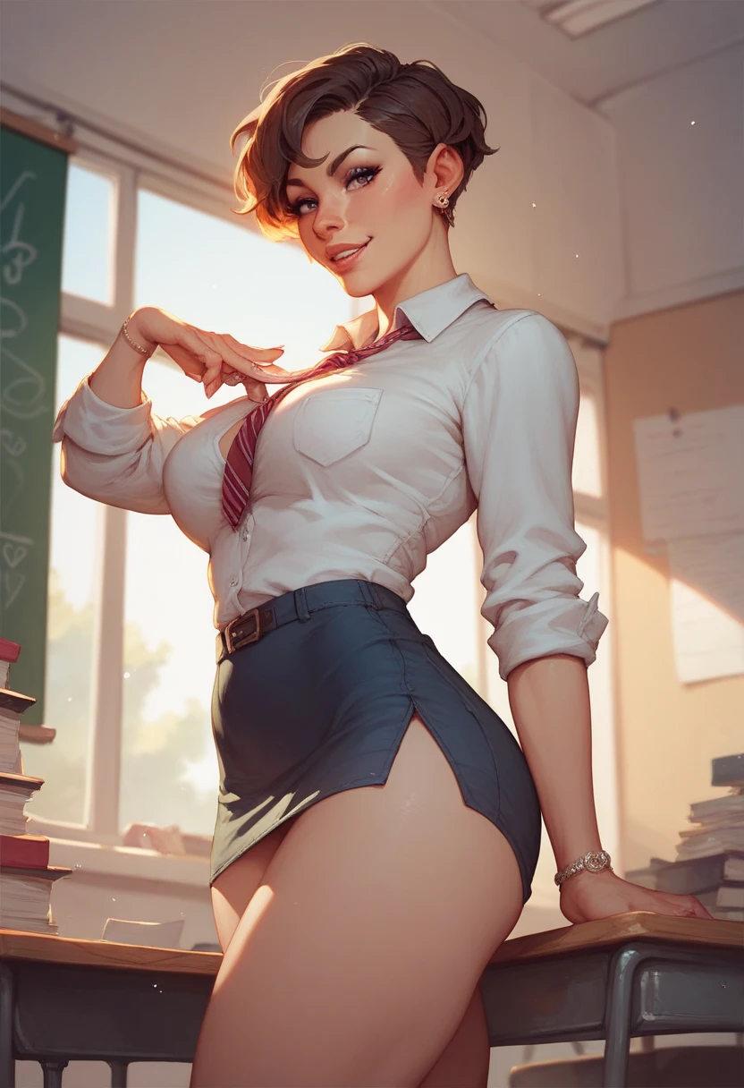  (Amandla Stenberg), young girl face, beautiful school girl, 1girl, light brown hair, blushing, raising her skirt, cute white panty visible, buttocks, cute bum, cute butt,detailed face, big detailed eyes, detailed eyes, detailed lips, pink lipgloss, long eyelashes, intricate uniform, white shirt, open collar, firm chest, e cup tits, small breasts, slim athletic body, black pleated skirt, slender thighs, (best quality,4k,8k,highres,masterpiece:1.2),ultra-detailed,(realistic,photorealistic,photo-realistic:1.37),HDR,UHD,studio lighting,ultra-fine painting,sharp focus,physically-based rendering,extreme detail description,professional,vivid colors,bokeh,photorealistic,elegant,cute,charming; classroom, benches, chalkboard writing, realistic detailed hands, ass view, Sharp focus on her ass, white panties 