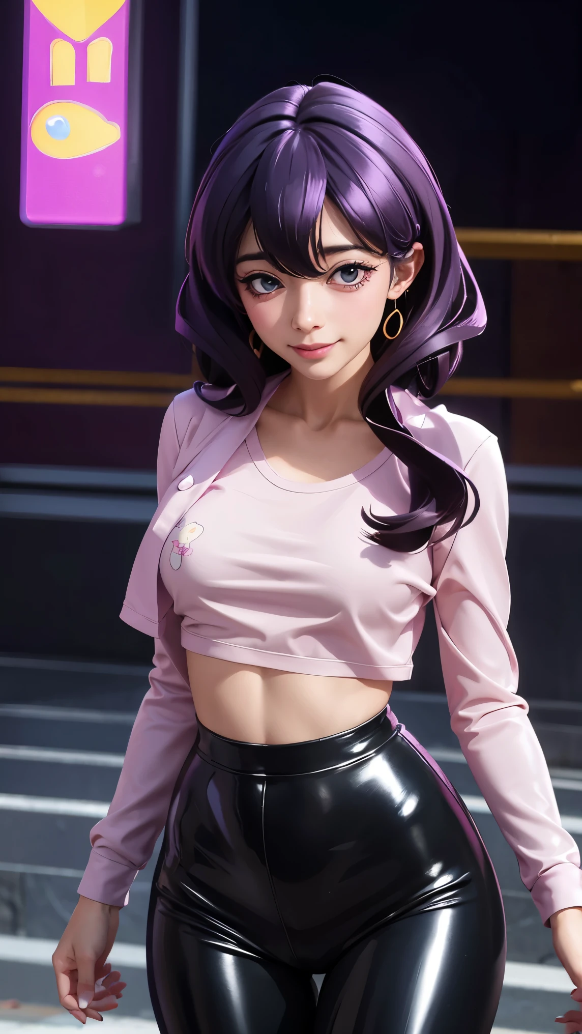 utena hiiragi, magia baiser, underboob shirt, latex leggings, perfect ass, perfect breast, perfect body, slim, sexy, beautiful, cute, smiling, 8k, ultra-detailed, realistic, photorealistic, photo-realistic:1.37, best quality, 4k, highres, masterpiece:1.2