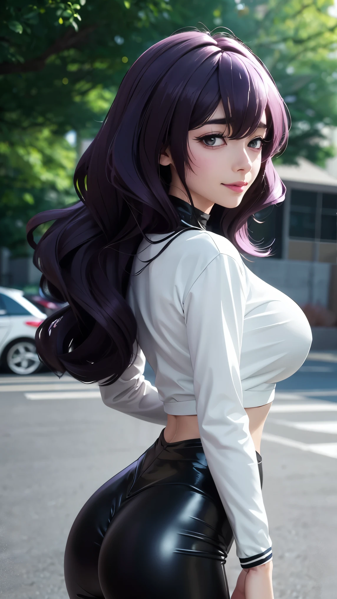 utena hiiragi, magia baiser, underboob shirt, latex leggings, perfect ass, perfect breast, perfect body, slim, sexy, beautiful, cute, smiling, 8k, ultra-detailed, realistic, photorealistic, photo-realistic:1.37, best quality, 4k, highres, masterpiece:1.2