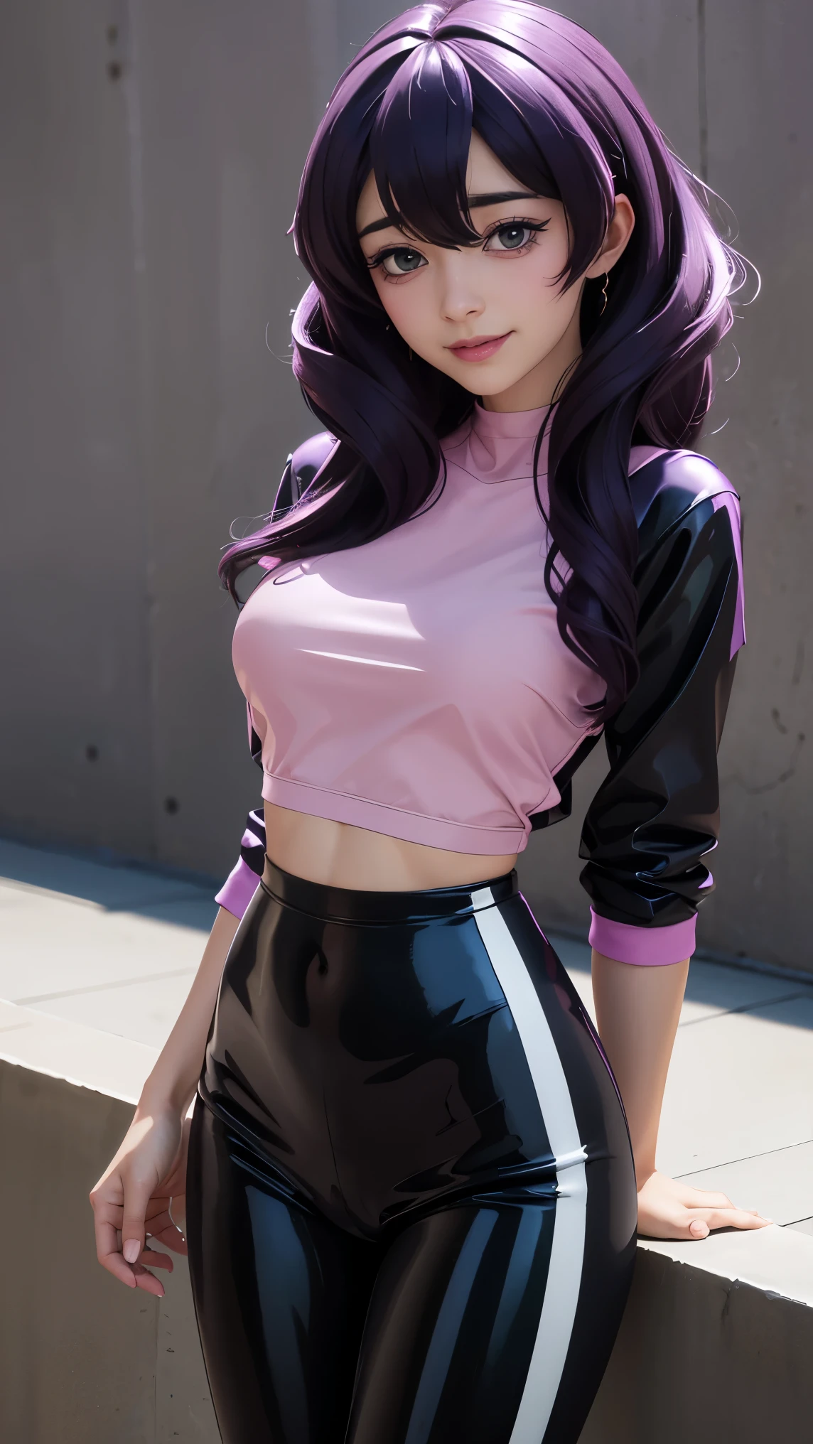 utena hiiragi, magia baiser, underboob shirt, latex leggings, perfect ass, perfect breast, perfect body, slim, sexy, beautiful, cute, smiling, 8k, ultra-detailed, realistic, photorealistic, photo-realistic:1.37, best quality, 4k, highres, masterpiece:1.2