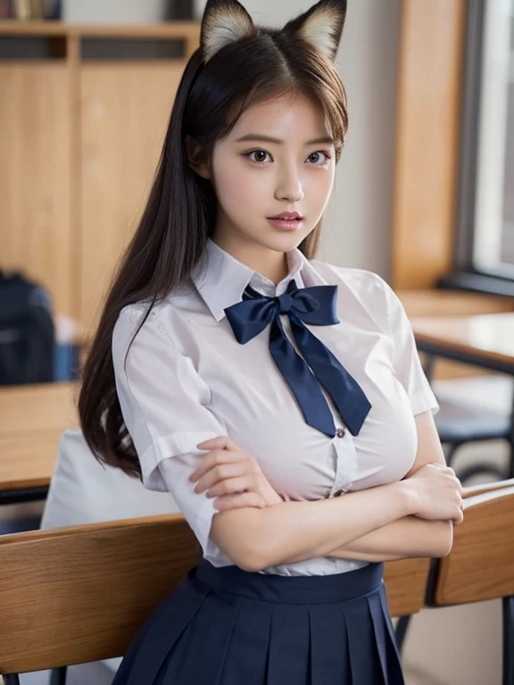 classroom、School、1 girl, Tie your hands behind your back, bondage, highest quality, masterpiece, Ultra-high resolution, (realism: 1.4), RAW Photos, Tie your hands behind your back, (Big Breasts), Glowing Skin, (Beautiful face in every detail))), White collared shirt、The chest is wide open、Black tight mini skirt、Beautiful Style, (Tie your hands behind your back, slave、slave, Iron Collar, Tie your hands behind your back, (((Random Hair)))))), (((Beautiful legs))), (Look down), (Big Breasts), Attractive look, (Ultimate beauty), (Detailed and realistic beautiful face), (capture), ((Surreal details)), Portraiture, Are standing、View audience、