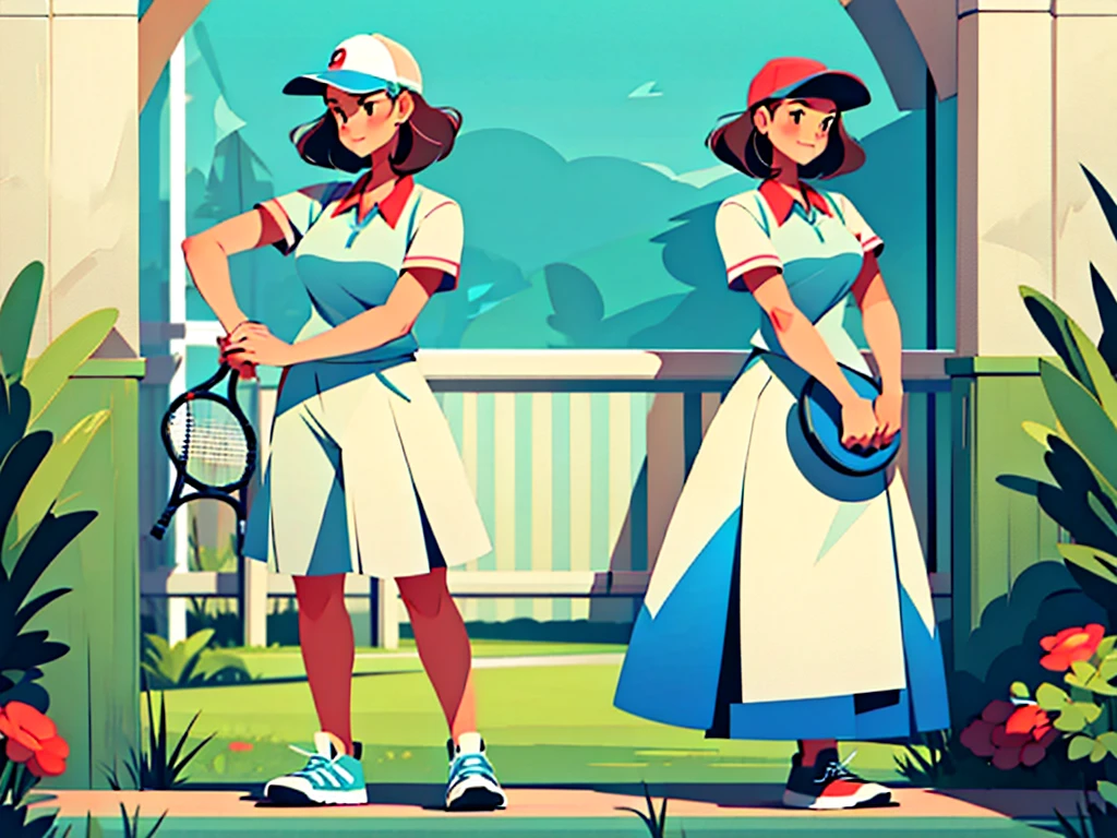 a mother character,tennis clothes,standing,wear a hat