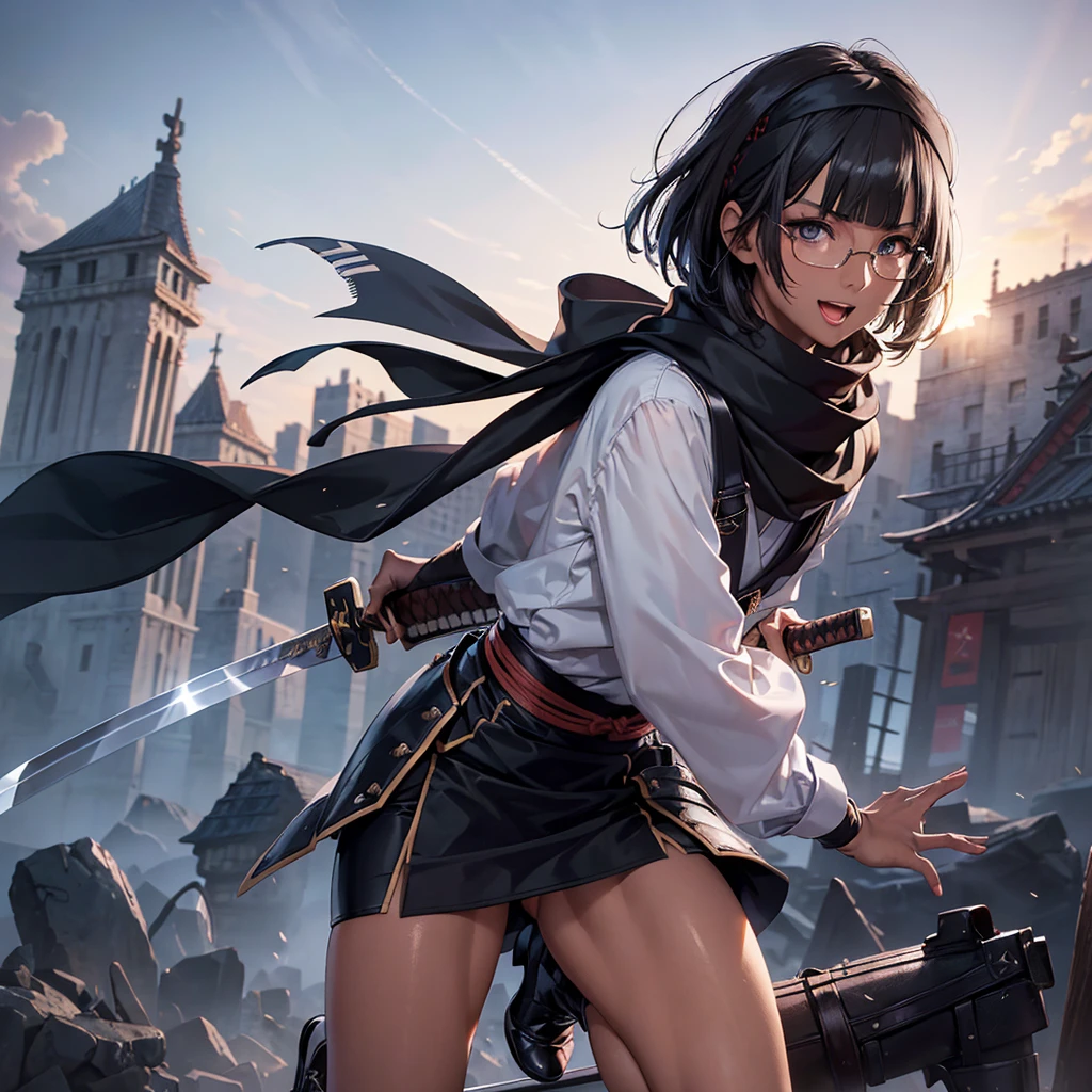 A black-haired girl wields the Heavy Thrusting Swords from within the Elden Ring in a reverse grip.