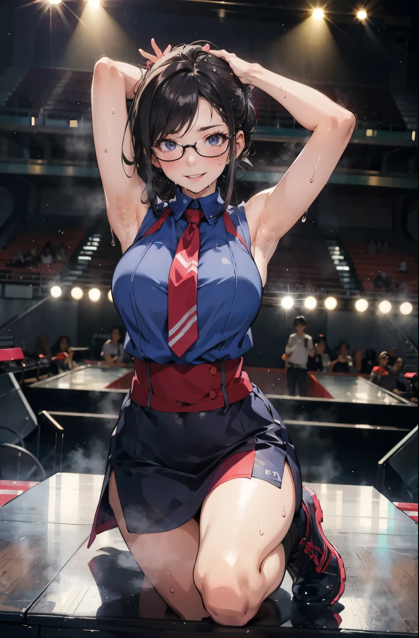 (Ultimate beauty), ((Rimless Glasses))非常にdetailed顔, detailedな唇, fine grain, Beautiful Eyes, Short Black Pixie Hairstyles, ((Laugh with your mouth closed)), (((Wearing a cheerleader uniform)))), Big Breasts,(Accentuate your breasts) (Thighs), that'that'sit, perfectionなボディ, perfectionな顔, (((background: Stadium)、Cowboy Shot, (Depth of the written border), perfectionな画像リアリズム, With detailed background, detailedな衣装, perfection、Hyperrealism、Realistic、Maximum resolution 8K, (masterpiece), 非常にdetailed, Professional 22 year old Japanese woman,(非常にdetailedな肌)(Beautiful female body)(美しいBig Breasts)(Big Breasts)(Pale skin)(Pointed Chest),(Erect nipples)(Best image quality)(Hyperrealismの肖像画),(8k),(Ultra-realistic,最high quality, high quality, High resolution)(high quality texture)(Attention to detail)(Beautiful details)(detailed,Extremely detailed CG,detailed Texture)(Realistic facial expressions,masterpiece,in front,dynamic,bold),(((short pixie cut))),(Very thin hair)(Super Straight Hair:1.5)( sleek bangs,Very light coppery amber hair,Hair in one eye) (((Accentuate your buttocks))) (((Her cleavage is visible))) (((Composition from behind))) (((She is spreading her legs boldly))) (((The lines of the body are clearly visible)))、(((Depiction of beautiful fingers))) (((Beautiful body depiction))) (((Accentuate your butt)))(((Thighsが見えるよ)))(((Full body photo)))、(((Low angle photo)))、(((Correct ankle orientation)))(((The correct number of legs))) (((正確な後ろからのFull body photo)))(((Exact number of hands)))