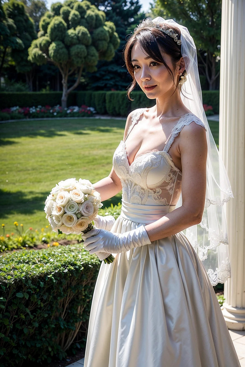 (realistic:1.3), finely detailed, quality, rembrandt lighting, sexy bride costume, (masterpiece:1.2), (photorealistic:1.2), (best quality), (detailed skin:1.3), (intricate details), dramatic, ray tracing, 1girl, american white girl, blonde hair, 21 years old, medium breasts, bride clothes with gold lace, happy (Meadow, Sun, Clouds, Field, Agriculture, Starlight, Hiking Trail)