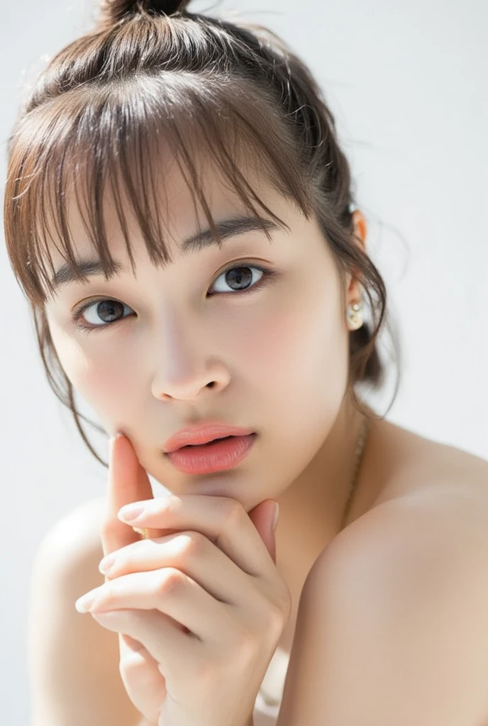 1girl, upper body,close-up,face focus,t-shirt,, 8k, RAW photo, best quality, masterpiece,realistic, photo-realistic, slightly naked