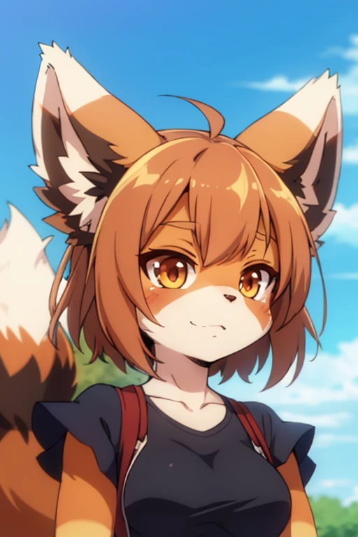 Female furry red panda 2d anime style 