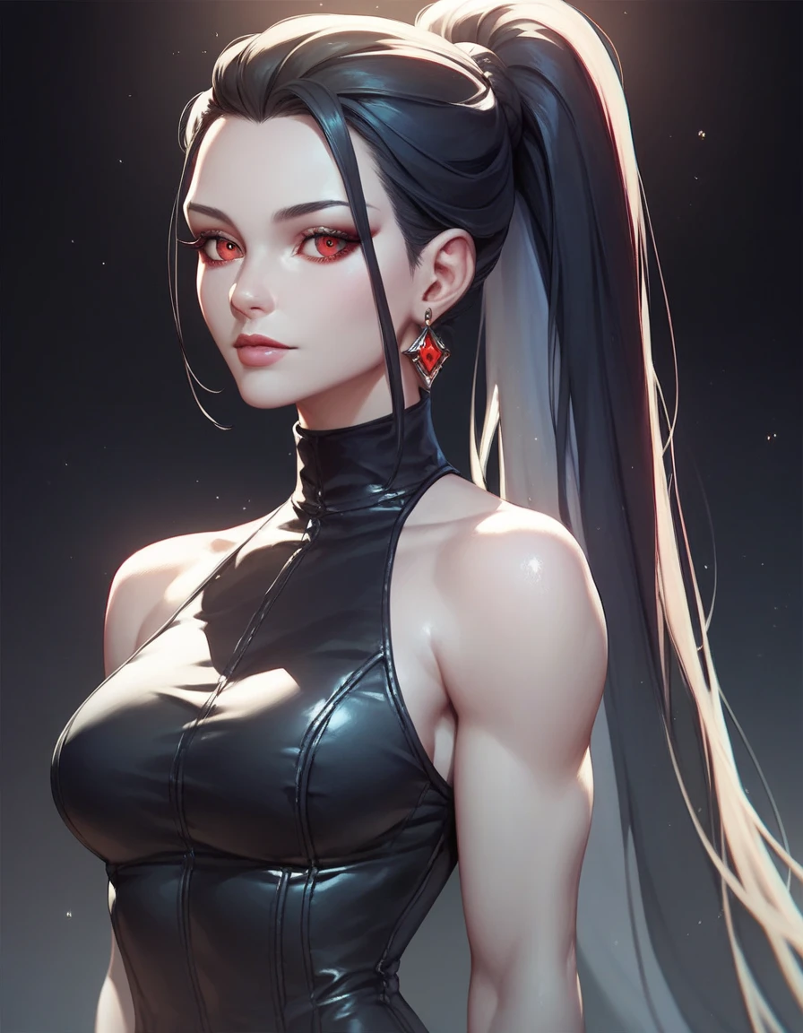 realistic, 1girl, high quality fingers, normal hands, detailed fingers, masterpiece, (realistic, photo-realistic: 1.37), realistic, 1girl, long hair:1.5, black hair:1.2, red eyes:1.5, bright eyes, mortal kombat, ninja, blood, scar, weapons, kimono, dress, mortal kombat costume, large breasts, fighting pose, serene look, temple, meditation, injuries, ninja mask, cover half of face,
