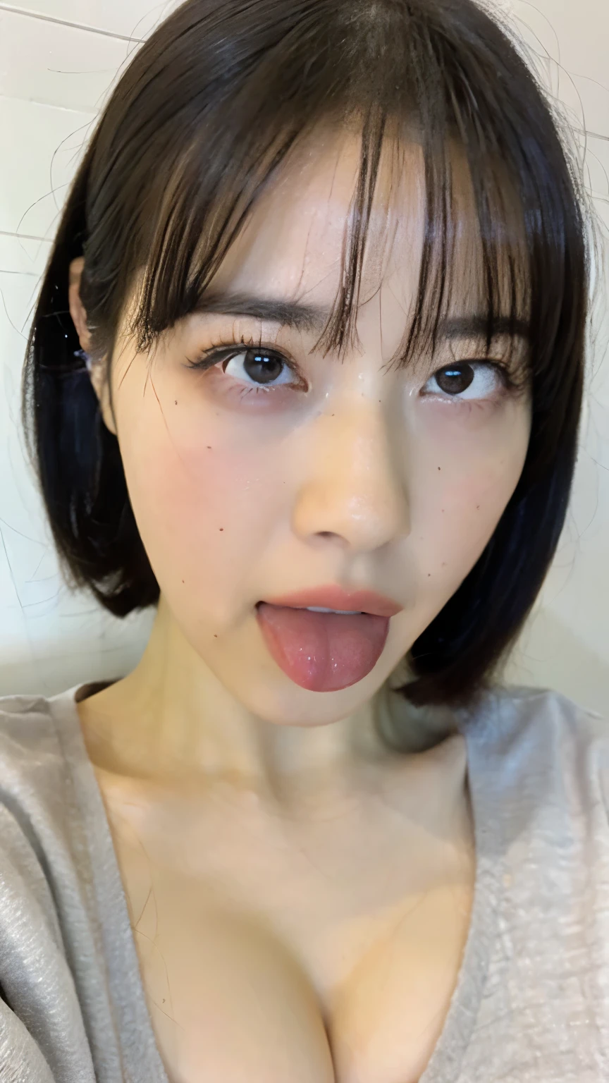 (Top Quality, 8k, Masterpiece: 1.3), ((Beautiful japanese high school student)), Female 1 Person, (Breasts, Attractive Body: 1.2), Abs: 1.1, Dark Brown Hair: 1.1, Ultra High Detail Face, Detailed Lips, (closed eyes),Raise your chin and look up,(bed room),((neked:1.2)),(Putting out the bottom through the slightly open mouth),(The expression that imagines being licked),