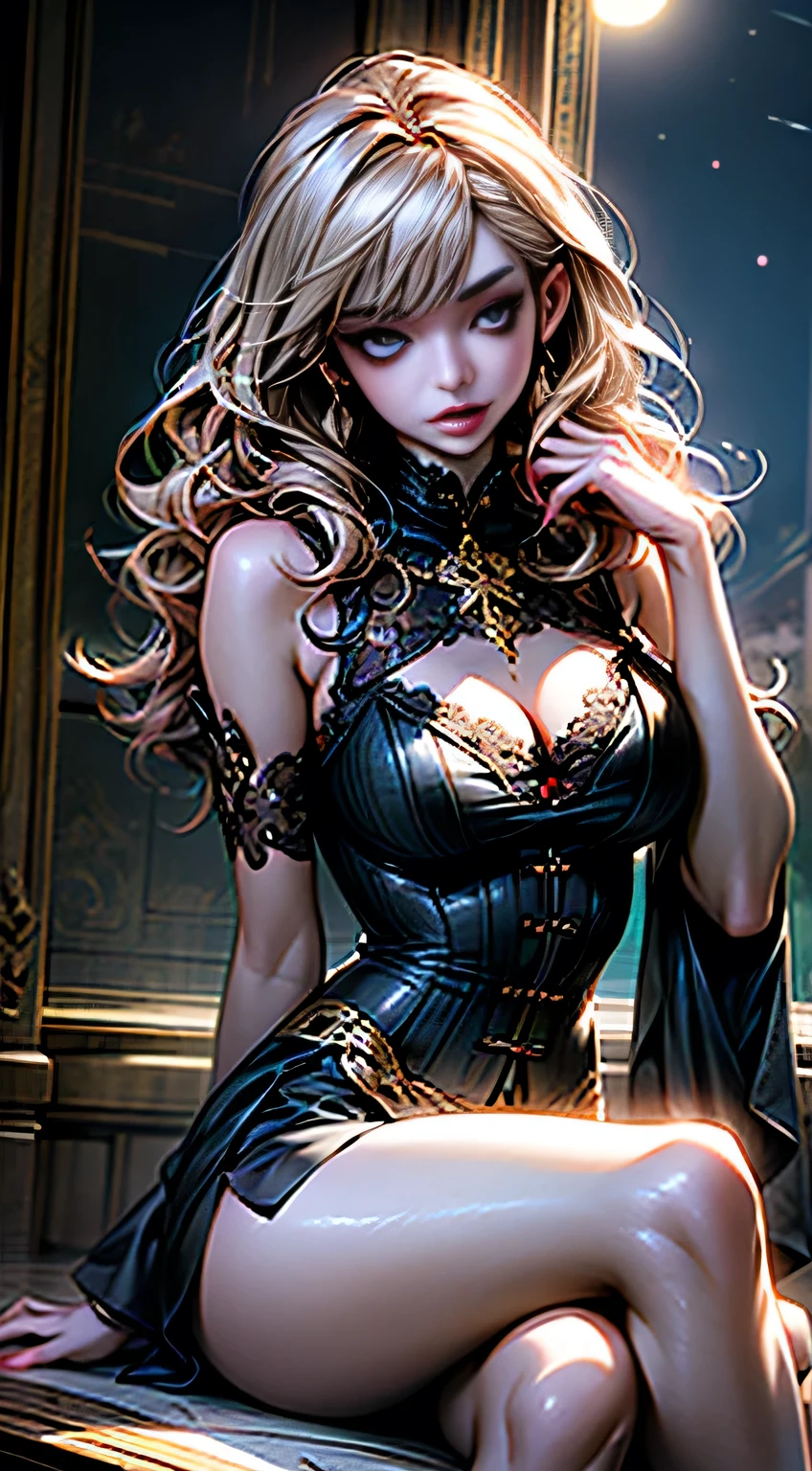 1 CHARACTER, 1 GIRL, dark night, kind person,(masterpiece, top quality, best quality, official art, beautiful and aesthetic:1.2), , extreme detailed,(fractal art:1.3),colorful ,highest detailed,(A sexy woman in dress, A beautiful babe ,sex slave, erotic worker, prostitute, hooker),(sex pose, erotic design , erotic face, erotic pose),(small tits, golden hair , big eyes, sexy eyes body covered with tattoo, red lips, sexy lips, sexy face, hand tattoo, leg tattoo, chest tattoo ,pore white hair, (wearing sex slave accessory ,golden accessory, Slave bracelet, bracelet, , naked,1 girl, 1 character , magical forest,(((masterpiece))), (((best quality))), ((ultra-detailed)),(highly detailed CG illustration) ((an extremely delicate and beautiful)),cinematic light, Create a stunning artwork that mimics the style of currently trending masters of the genre. The art piece should contain elements of both erotic and sexual with colorful accents. The character in the artwork is a delicate but strong figure with an aura of mystery and magic. The character should be petite with subtle breasts. Pay close attention to intricate facial features, such as mesmerizing eyes with vibrant colors and delicate shading. Incorporate vibrant colors, dynamic lighting, and detailed background elements to create a sense of awe and immersion. I. Consider the latest trends in fantasy art, such as incorporating unique lighting effects, exploring dynamic and compelling composition techniques, and experimenting with unique color palettes. Take inspiration from the top artists on Art Station and Mid journey. Camera: Choose an angle that highlights the character's beauty and enhances the magical majesty of the artwork. Lighting: Utilize atmospheric lighting techniques to create depth and mood. Resolution: Aim for a high-resolution art work to showcase intricate details and clarity. Art Inspirations: Seek inspiration from the trending artists on Art Station, exploring different styles genres and themes.
