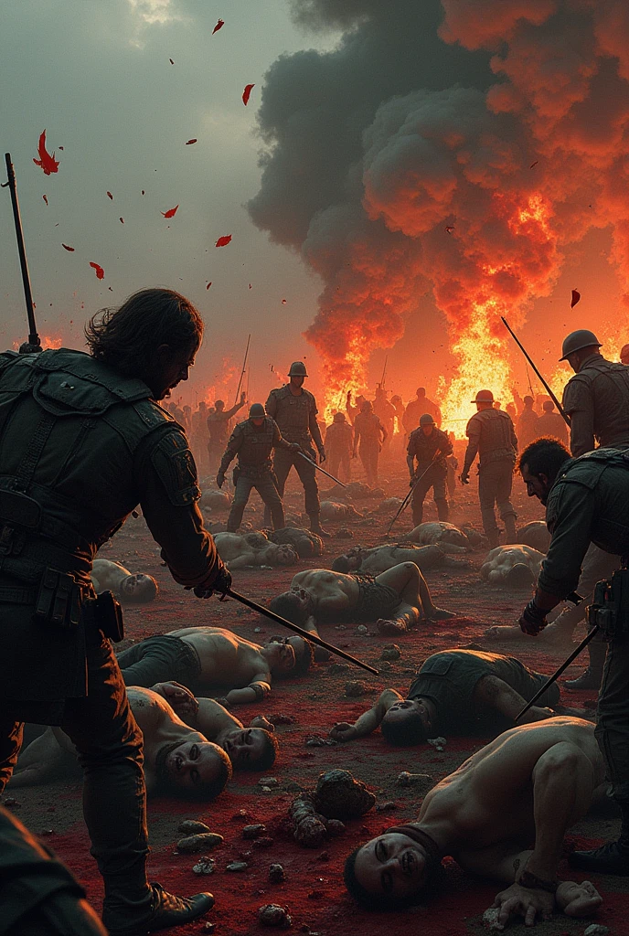 Stained glass art depicting a lone man standing on a battlefield surrounded by fallen men., Call of duty style, ultra realistic, 4k (Thumbnail for youtube)