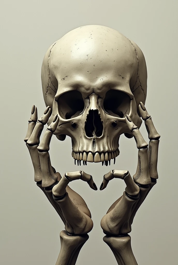 Smiling skull with muscular body making a heart with hands 