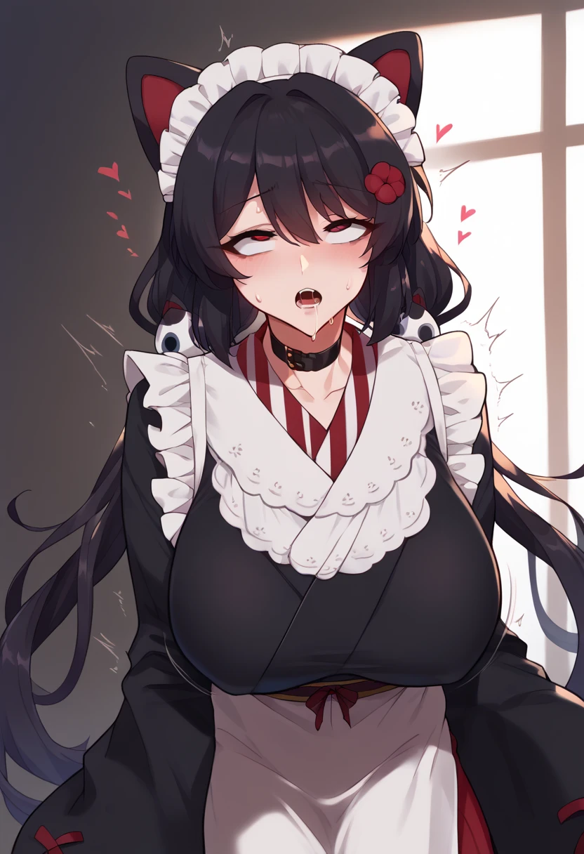 Hyper realistic, it1, flower, twintails, low twintails, very long hair, dog girl 、
choker, maid headdress, black kimono, wide sleeves, frills, Heart, white apron, sleeves past wrists, skirt, red skirt, perfect face, perfect lighting,, sexy female, huge breasts, sweat, hanging breasts,
、doggy style Sex,Sex,Standing back、male、penis、顔のない太ったmale、Ohogao, Watery eye, Drooling, half-closed 目, trembling, rolling 目 frown, open your mouth、