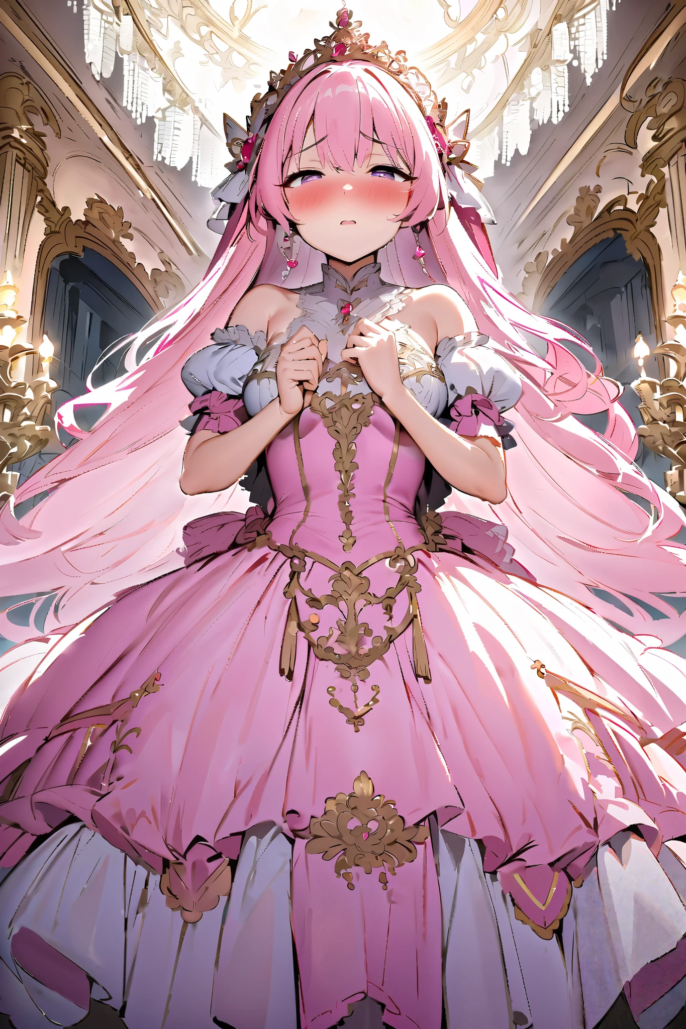 Anime girl in pink dress with long hair and a tiable - SeaArt AI