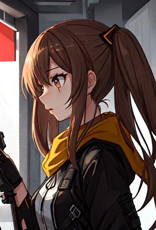 {safe:1.10}、 best quality、masterpiece、 high definition 、solo、{UMP9_girlsfrontline:0.90}、 profile、From the side、 upper body