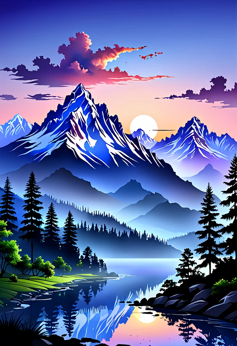 create beautiful landscape of mountain silluet